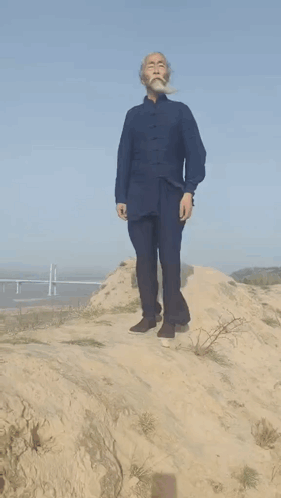 Bearded Man Standing on Sand Dune