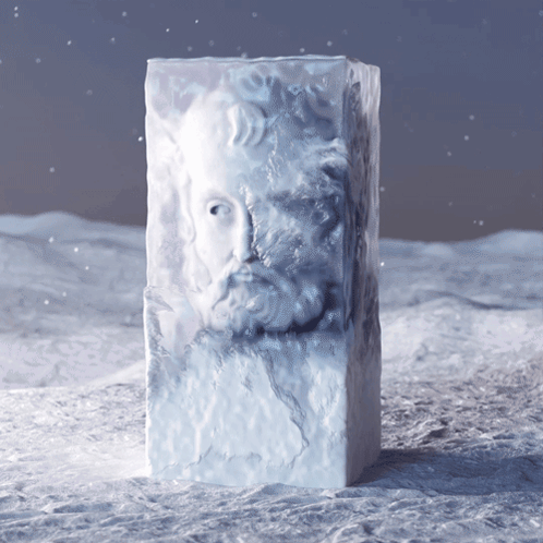 Bearded Man Statue Covered In Ice GIF