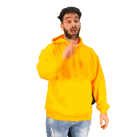 Bearded Man Waving in Yellow Hoodie