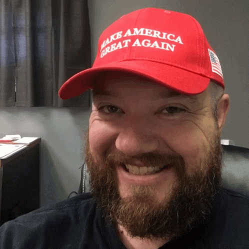 Bearded Man Wears Maga Cap GIF