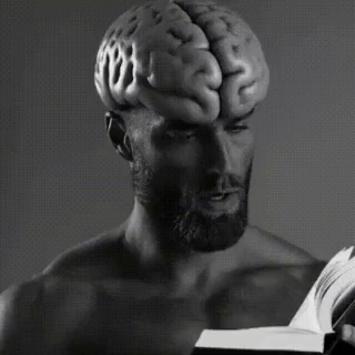 Bearded Man With Brain On Head Reading Book GIF