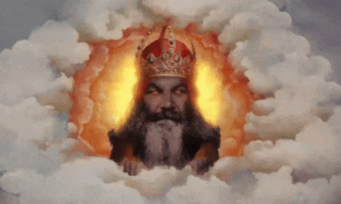 Bearded Man With Crown In Clouds GIF
