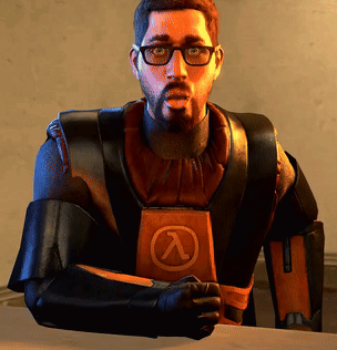 Bearded Man With Glasses Wearing Half-Life Emblem GIF