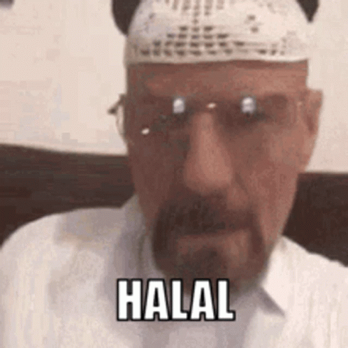 Bearded Man With Glasses White Hat Sunglasses Says Halal
