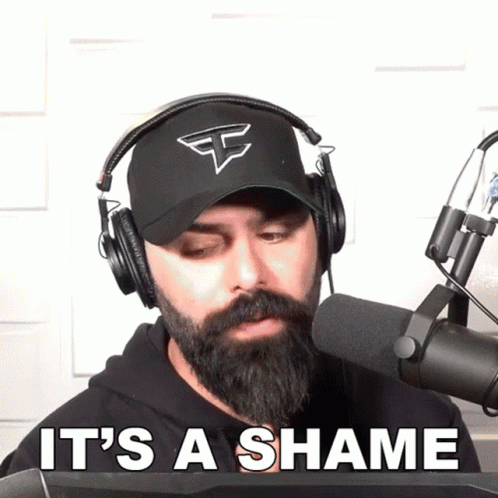 Bearded Man With Headphones And Hat Saying It's A Shame GIF