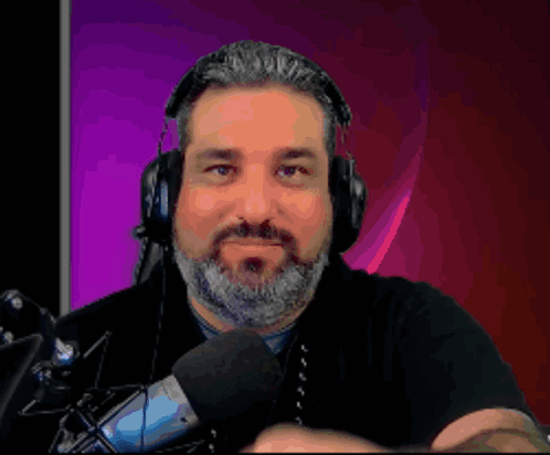 Bearded Man with Headphones and Microphone