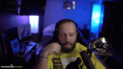 Bearded Man With Headphones And Yellow Shirt Saying D8 GIF
