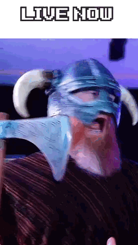 Bearded Man with Horned Helmet Holding Sword Live Now