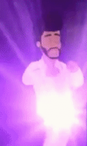 Bearded Man With Light Coming Out of Chest in Purple Room