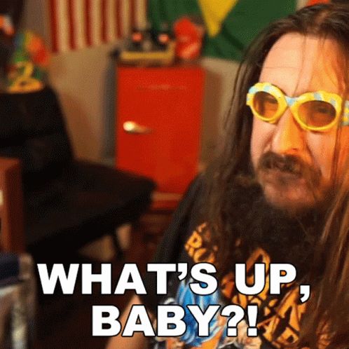 Bearded Man with Sunglasses Says What's Up Baby