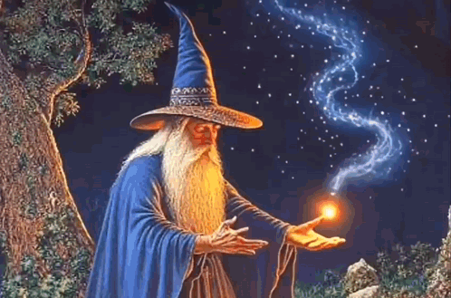 Bearded Wizard Casting Spell With Light