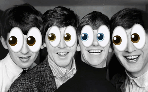 Beatles Black and White Photo With Googly Eyes