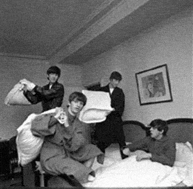 Beatles Black And White Pillow Fight GIF