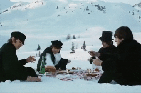 Beatles Dining In Snow Movie Scene GIF