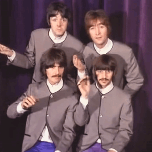 Beatles Posing With Purple Curtain