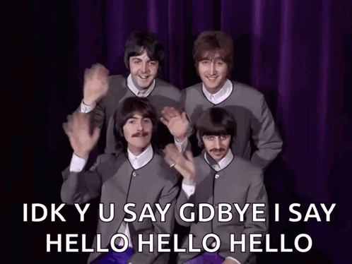 Beatles Waving Hands in Front of Purple Background