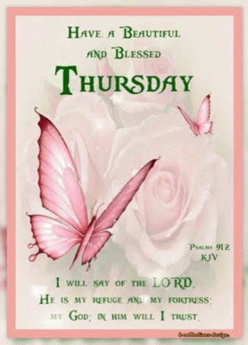 Beautiful And Blessed Thursday Card With Pink Butterflies GIF