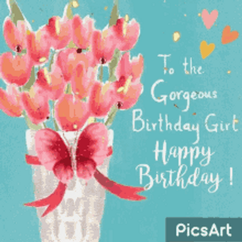 Beautiful Animated Flower Vase Happy Birthday Diva GIF