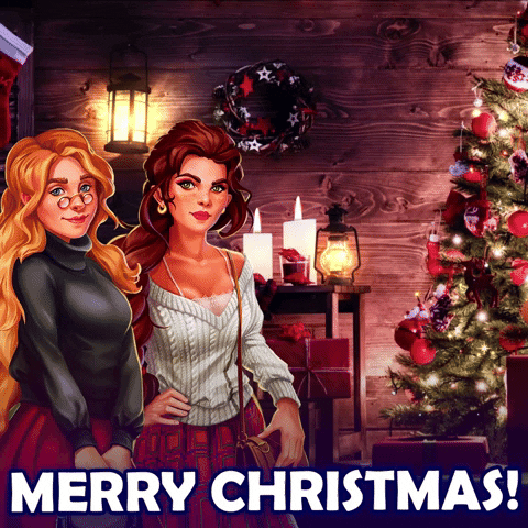 Beautiful Cartoon Ladies Merry Christmas GIF