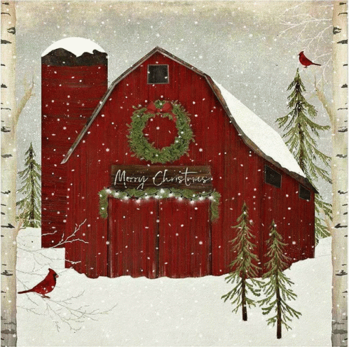 Beautiful Christmas Snowy Red House GIF
