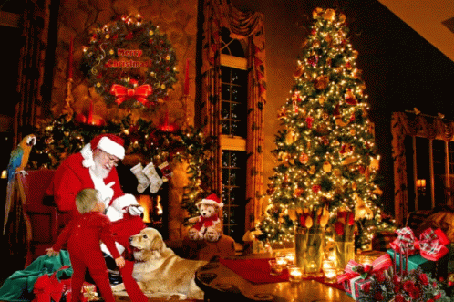 Beautiful Christmas Santa And Dogs GIF