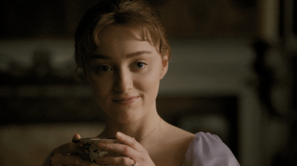 Beautiful Daphne Bridgerton Sipping Tea Gracefully GIF