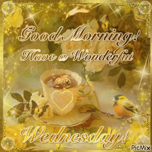 Beautiful Good Morning Wednesday Golden Tea GIF