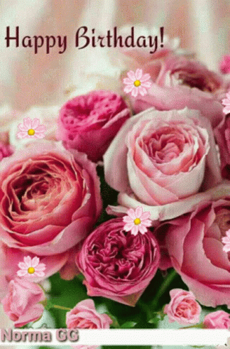 Beautiful Pink Roses Happy Birthday GIF