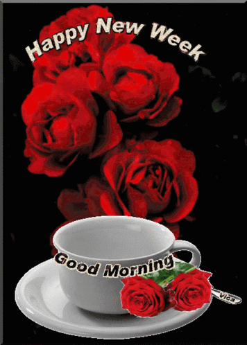 Beautiful Happy Monday Rose And Coffee GIF