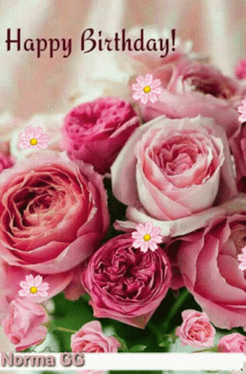 Beautiful Pink Roses Happy Birthday GIF