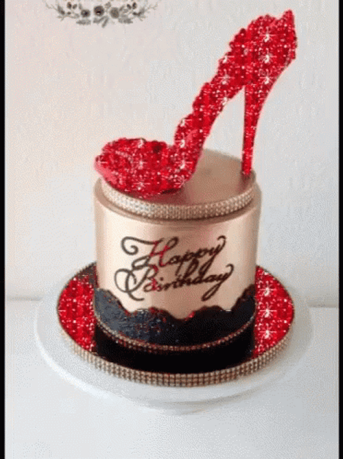Beautiful Red Heels Cake Happy Birthday Queen GIF