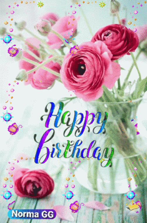 Beautiful Shimmering Flower Happy Birthday GIF