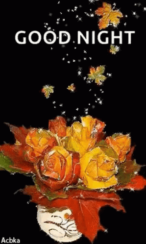 Beautiful Yellow Red Roses Dobranoc GIF