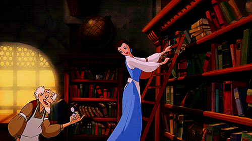 Beauty And The Beast Belle In Book Library GIF