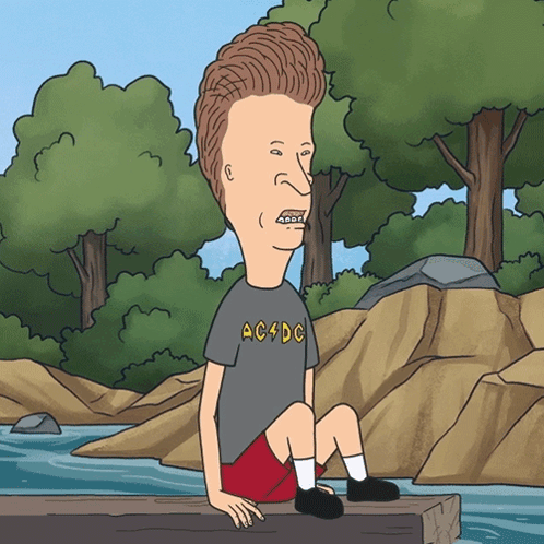 Beavis Sitting on Log Wearing AC DC Shirt
