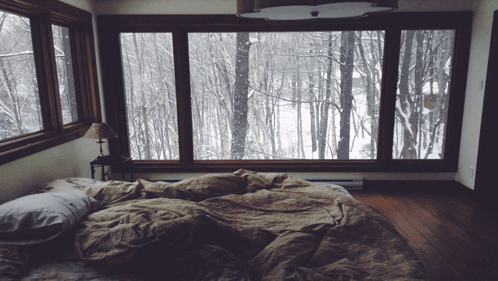 Bedroom with Bed and Large Window