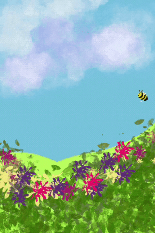 Bee Flying In Cottagecore Garden GIF