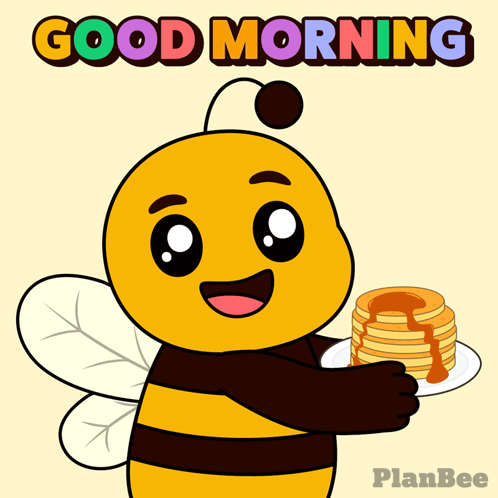Bee Holding Pancakes Saying Good Morning Planbee GIF
