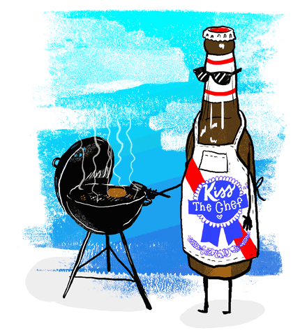 Beer Bottle With Apron Saying Kiss the Chef