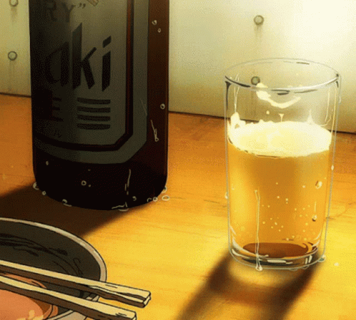 Beer Glass Next To Aki Beer Bottle GIF