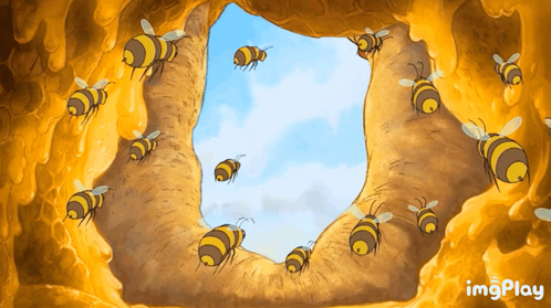 Bees Flying Around Honeycomb Hole