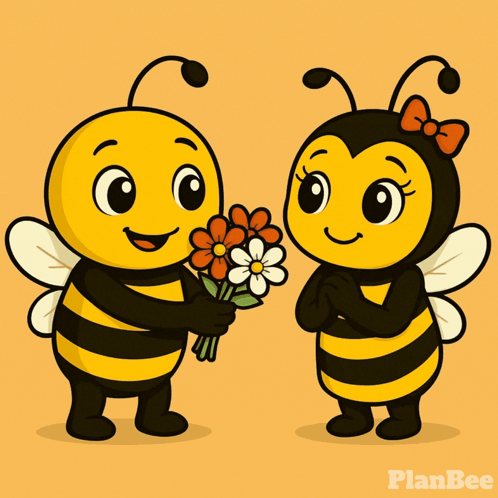 Bees Holding Flowers with PlanBee Logo