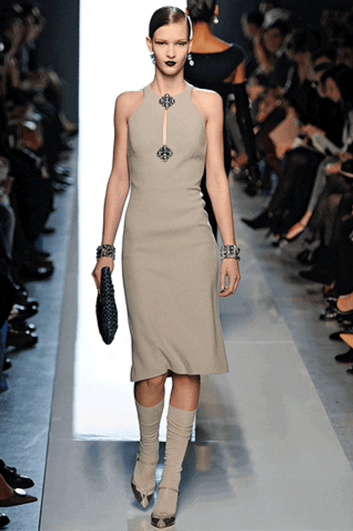 Beige Minimalist Dress Model On Runway GIF