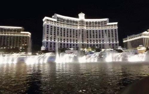 Bellagio Fountain In Front Of Building GIF