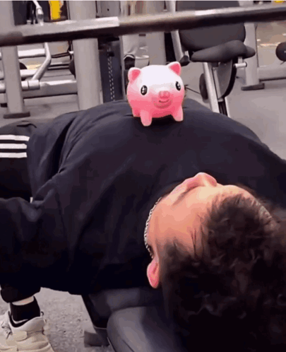 Bench Press With Piggy GIF