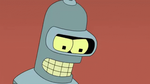 Bender From Futurama Is Shown With His Eyes Glowing In The Dark GIF