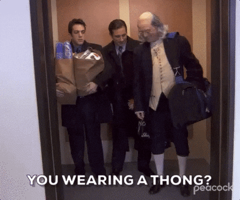Benjamin Franklin Elevator Ride Wearing Thong GIF