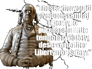 Benjamin Franklin Statue Surrounded by Quote