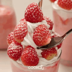 Berries And Cream In Long Glass Closeup GIF