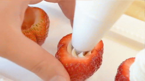 Berries And Cream On White Plate GIF